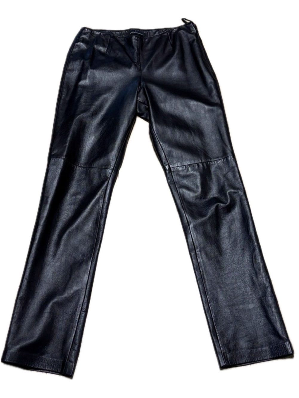 Black Genuine Leather Straight Leg Mid Rise Pants Size 6